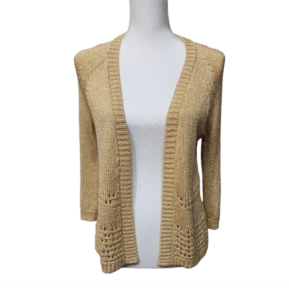 Chico's NWT Luna Shine Cardigan Sweater 3/4 Length Sleeves Gold sz 0 Small/4